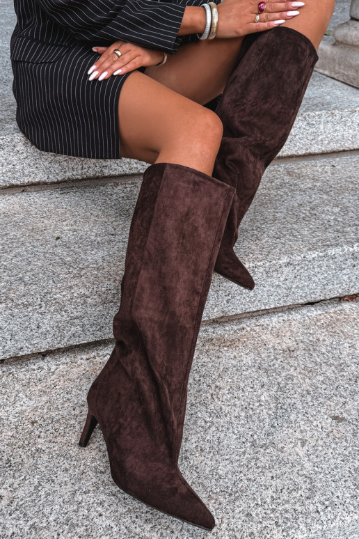 bottes hautes pour femmes à enfiler avec talons en chocolat Favra