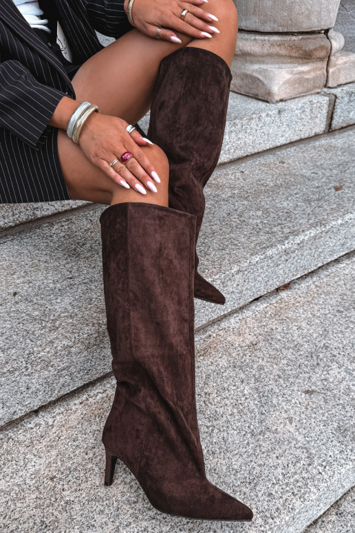 bottes hautes pour femmes à enfiler avec talons en chocolat Favra