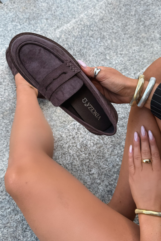 Dames mocassins van suede in chocolade kleur Vinceza 62335