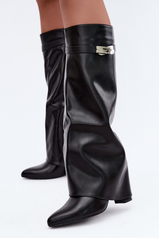 Bottes hautes pour femmes avec tige cousue et talons noirs Salia