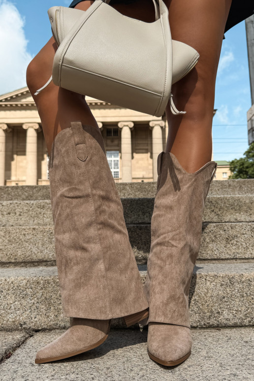 Damen-Kniehohe Cowboy-Stiefel mit Absatz in Sand Kalena