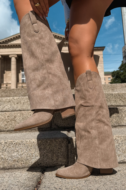 Damen-Kniehohe Cowboy-Stiefel mit Absatz in Sand Kalena