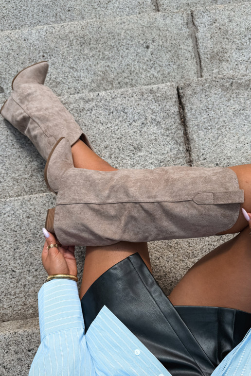 Damen-Kniehohe Cowboy-Stiefel mit Absatz in Sand Kalena