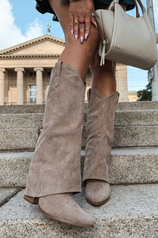 Bottes hautes pour femmes style cowboy avec talons en sable Kalena