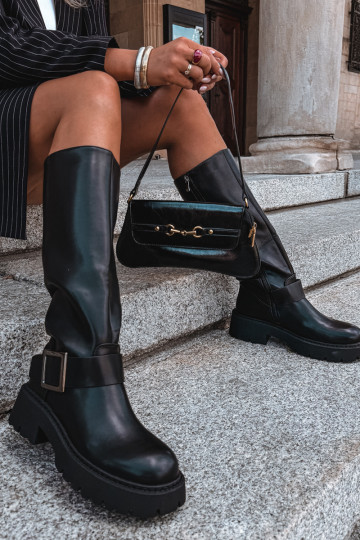 Bottes hautes pour femmes isolées avec boucles en noir Glena 2