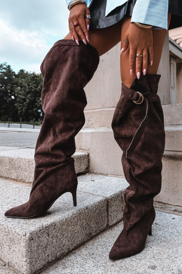 bottes hautes à enfiler pour femmes avec talons en chocolat Rosena