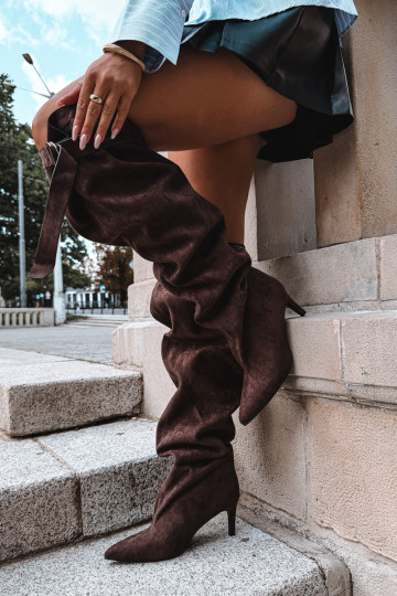 instap dames hoge laarzen met hakken in chocoladekleur Rosena 2