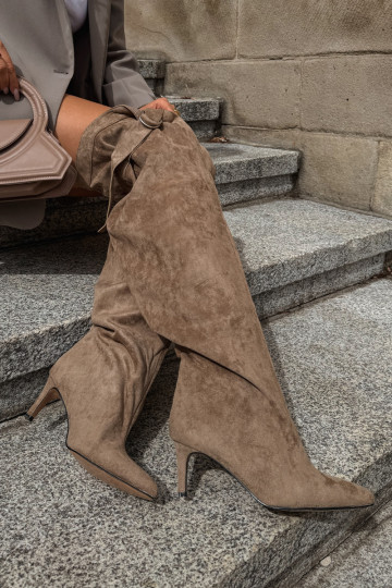 Bottes hautes pour femmes à enfiler avec talons en sable Rosena 2