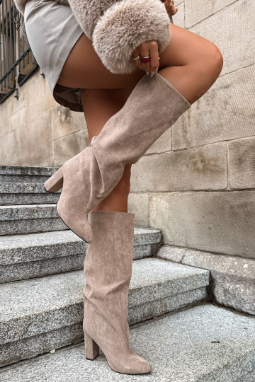 bottes hautes à enfiler avec talons en sable Emeline 2