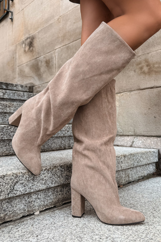 bottes hautes à enfiler avec talons en sable Emeline