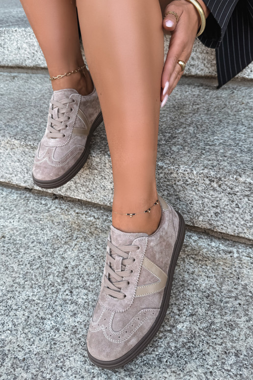 Cariva sandfarbene Leder- und Veloursleder-Sneaker