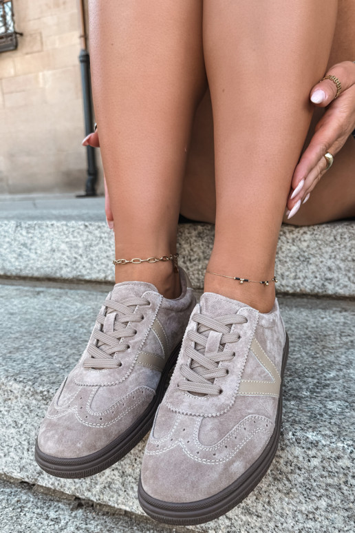 Cariva zand leren en suede sneakers