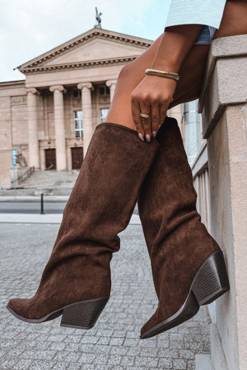 Bottes hautes à enfiler avec talons, pointues, marron Blenia
