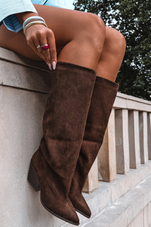 Bottes hautes à enfiler avec talons, pointues, marron Blenia