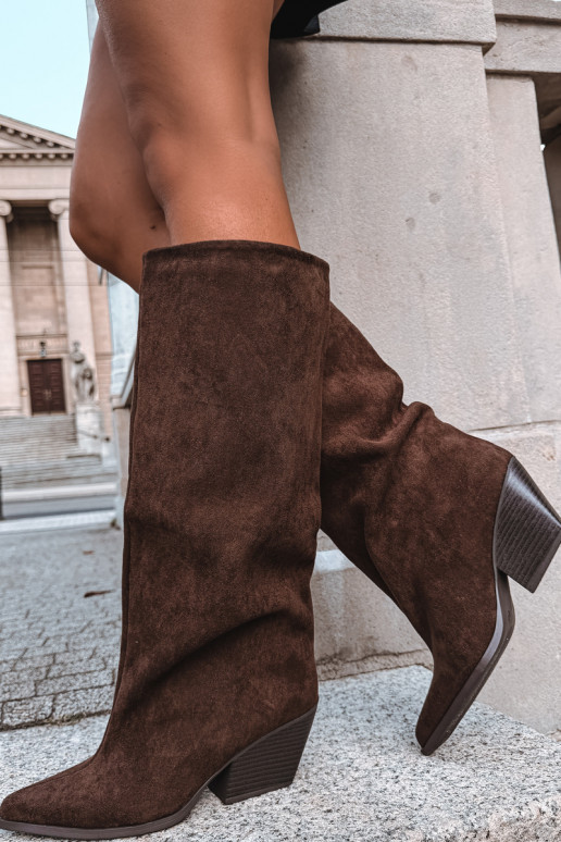 Bottes hautes à enfiler avec talons, pointues, marron Blenia