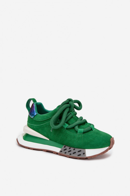 Faux suede dames sneakers met platform en dikke veters in groen Artiker 55C0136