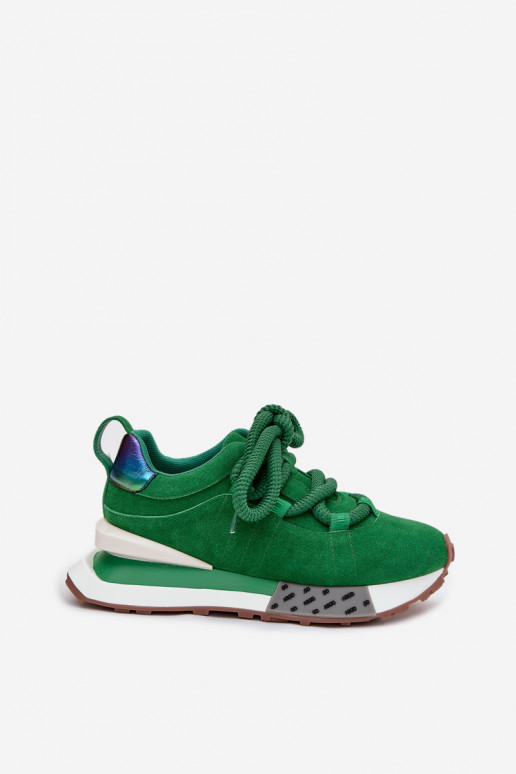 Faux suede dames sneakers met platform en dikke veters in groen Artiker 55C0136
