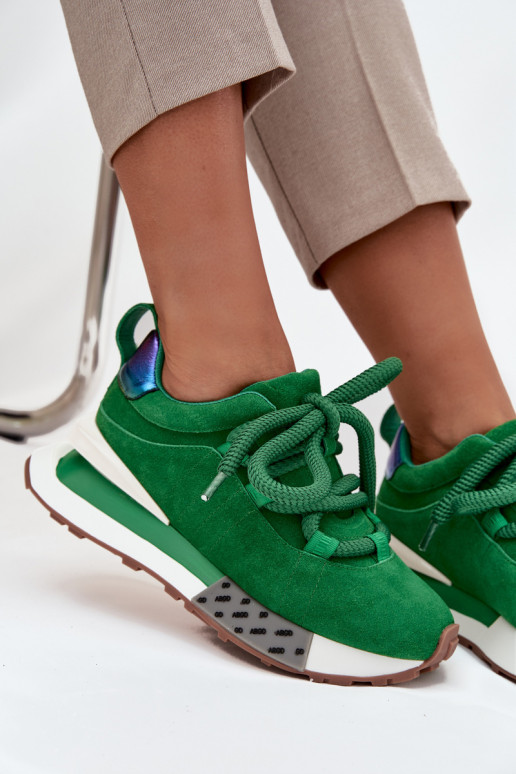 Faux suede dames sneakers met platform en dikke veters in groen Artiker 55C0136