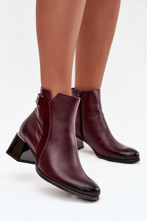 Bottines en cuir pour femmes avec talons en bordeaux Zazoo 60563