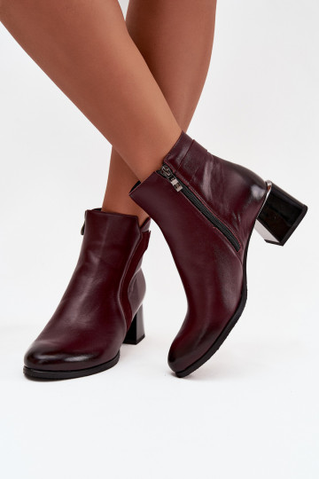 Leren dames enkellaarsjes met hak in bordeaux Zazoo 60563 2