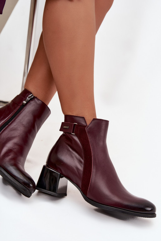Leren dames enkellaarsjes met hak in bordeaux Zazoo 60563