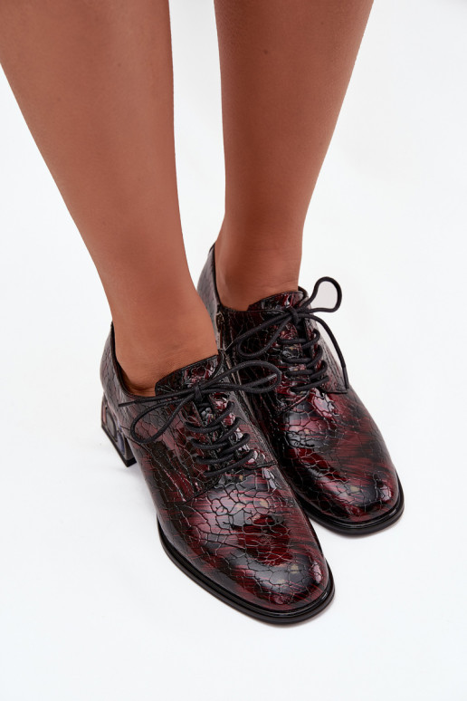 Mocassins en cuir verni pour femmes avec talons et détails scintillants en bordeaux Artiker 57C0073