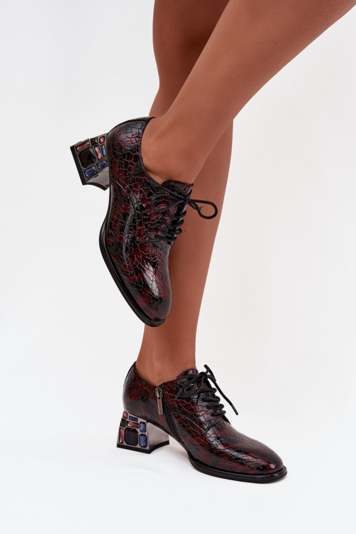 Mocassins en cuir verni pour femmes avec talons et détails scintillants en bordeaux Artiker 57C0073