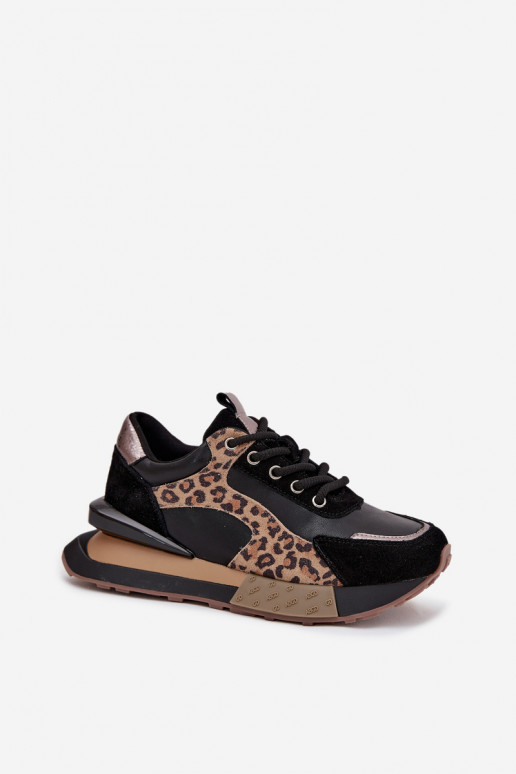 Leder-Damensneaker mit Plateau und Leopardenmuster in Schwarz Artiker 55C0134