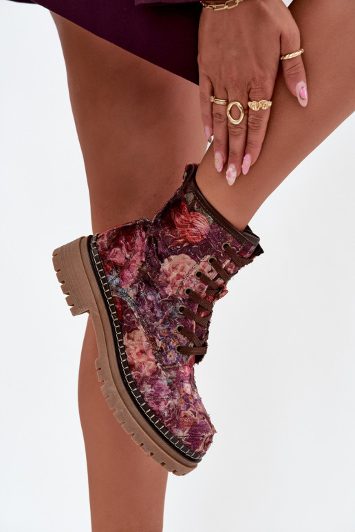 Bottines à motifs pour femmes en bordeaux Artiker 57C1055