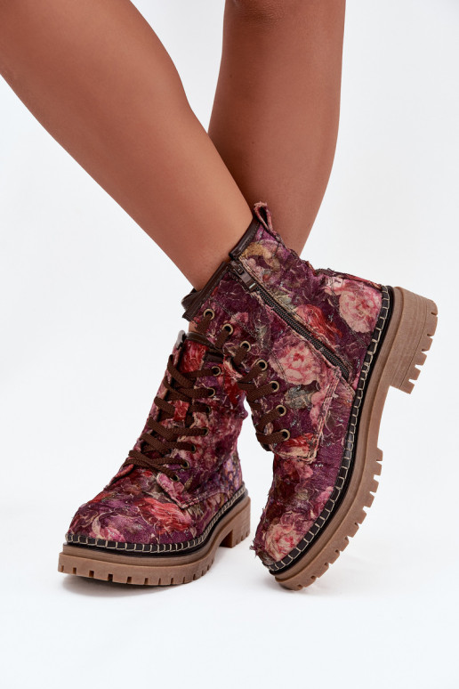 Bottines à motifs pour femmes en bordeaux Artiker 57C1055