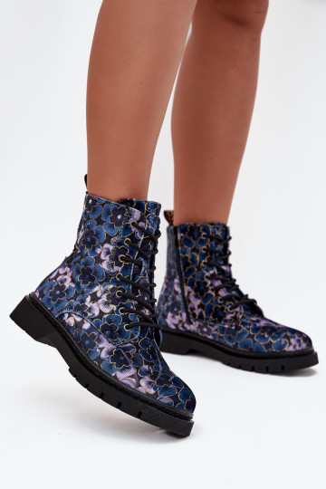 Bottines chaudes pour femmes avec fleurs en bleu foncé Artiker 57C1052 2