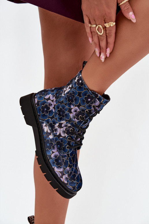 Bottines chaudes pour femmes avec fleurs en bleu foncé Artiker 57C1052