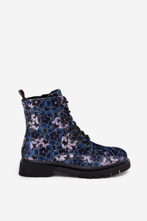 Bottines chaudes pour femmes avec fleurs en bleu foncé Artiker 57C1052