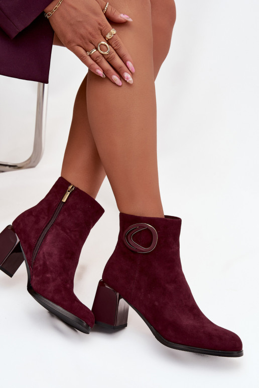 Bottines chaudes en daim synthétique pour femmes avec détails décoratifs en bordeaux Artiker 57C0016