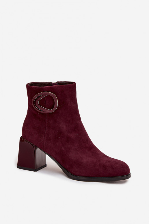 Faux suede warme dames enkellaarsjes met decoratieve details in bordeaux Artiker 57C0016