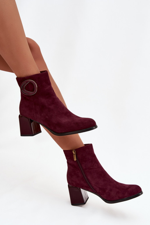 Kunstveloursleder warme Damenstiefeletten mit dekorativen Details in Bordeaux Artiker 57C0016