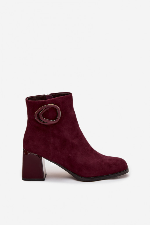 Bottines chaudes en daim synthétique pour femmes avec détails décoratifs en bordeaux Artiker 57C0016