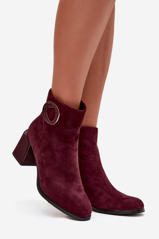 Bottines chaudes en daim synthétique pour femmes avec détails décoratifs en bordeaux Artiker 57C0016