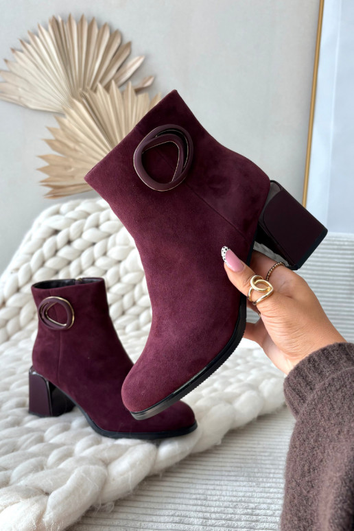 Kunstveloursleder warme Damenstiefeletten mit dekorativen Details in Bordeaux Artiker 57C0016
