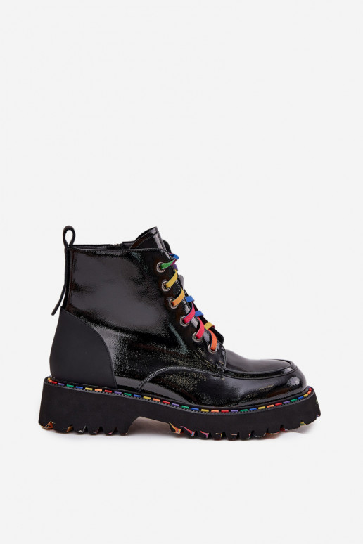 Bottines en cuir pour femmes avec effet verni en noir Artiker 57C0064