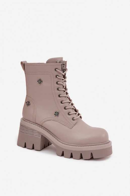 Bottines de travail en cuir pour femmes avec boucles en sable Artiker 57C0181