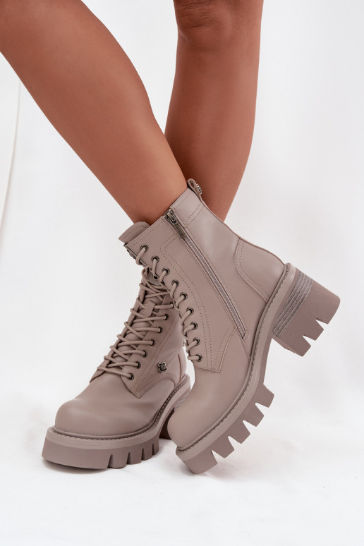 Bottines de travail en cuir pour femmes avec boucles en sable Artiker 57C0181
