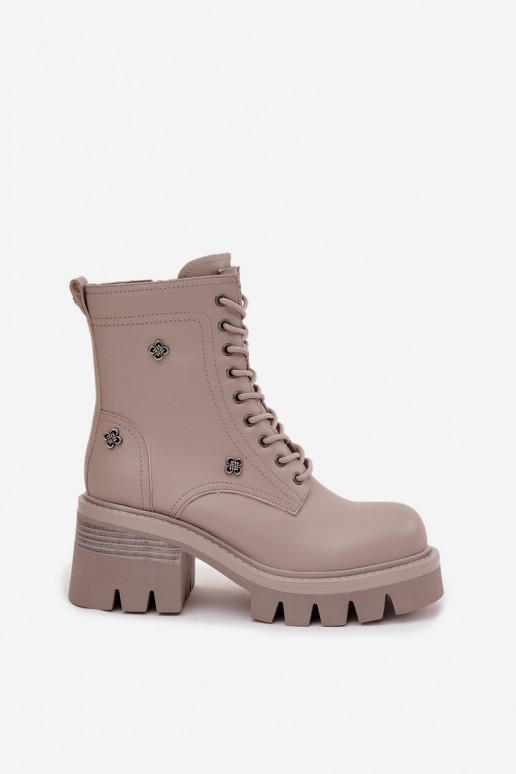 Leder-Damen-Arbeitsstiefeletten mit Schnallen in Sand Artiker 57C0181