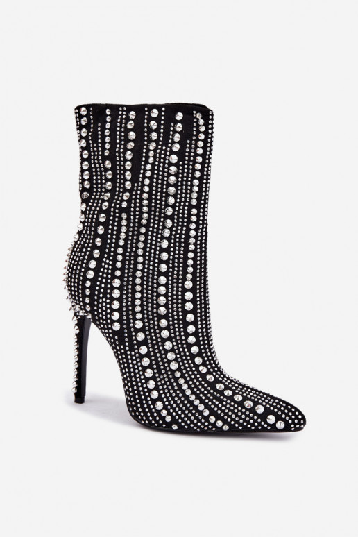Bottines chaudes avec talons fins, décorées de clous, noires Delva
