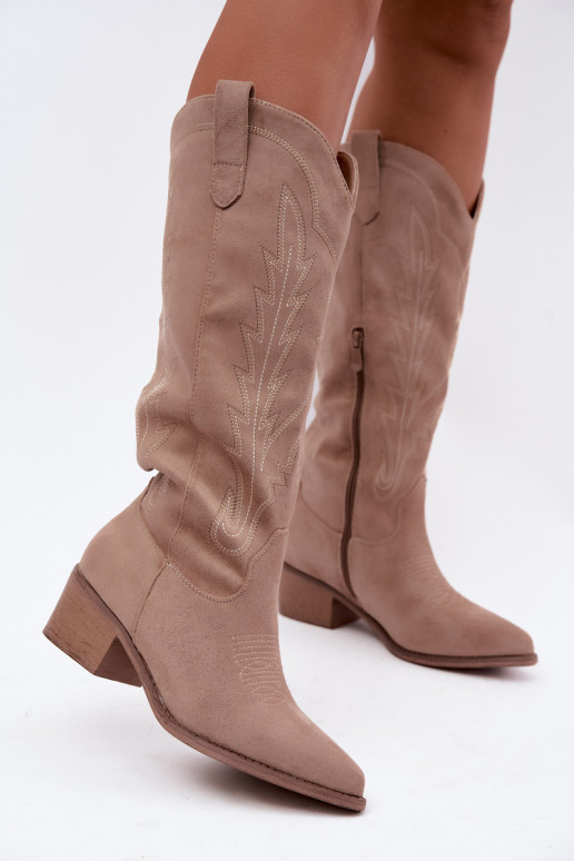 Zandkleurige cowboy-stijl lange laarzen Casena