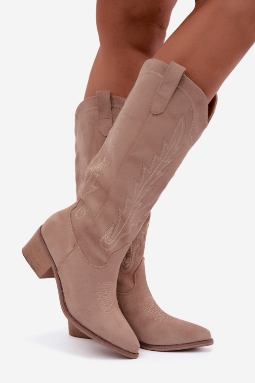 Bottes longues de style cowboy couleur sable Casena