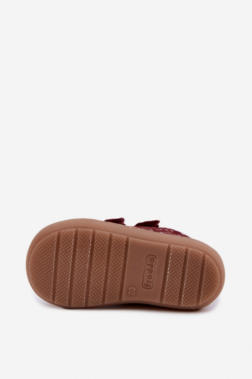 Chaussures en daim pour enfants bordeaux Barefoot avec cœurs Froddo G2130328-66