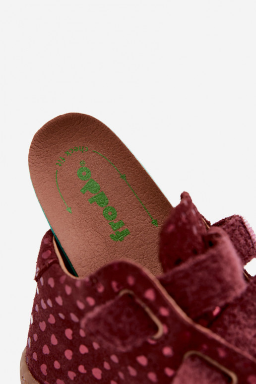Bordeauxkleurige kindersuède schoenen Barefoot met hartjes Froddo G2130328-66