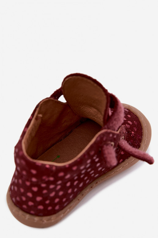 Bordeauxkleurige kindersuède schoenen Barefoot met hartjes Froddo G2130328-66