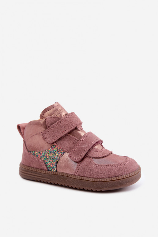 Roze kindersuède schoenen Barefoot met glans Froddo G2110157-5